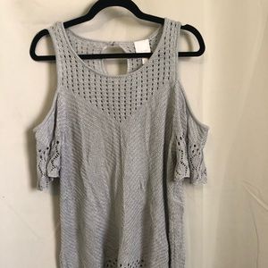 Cold shoulder crochet sweater blouse